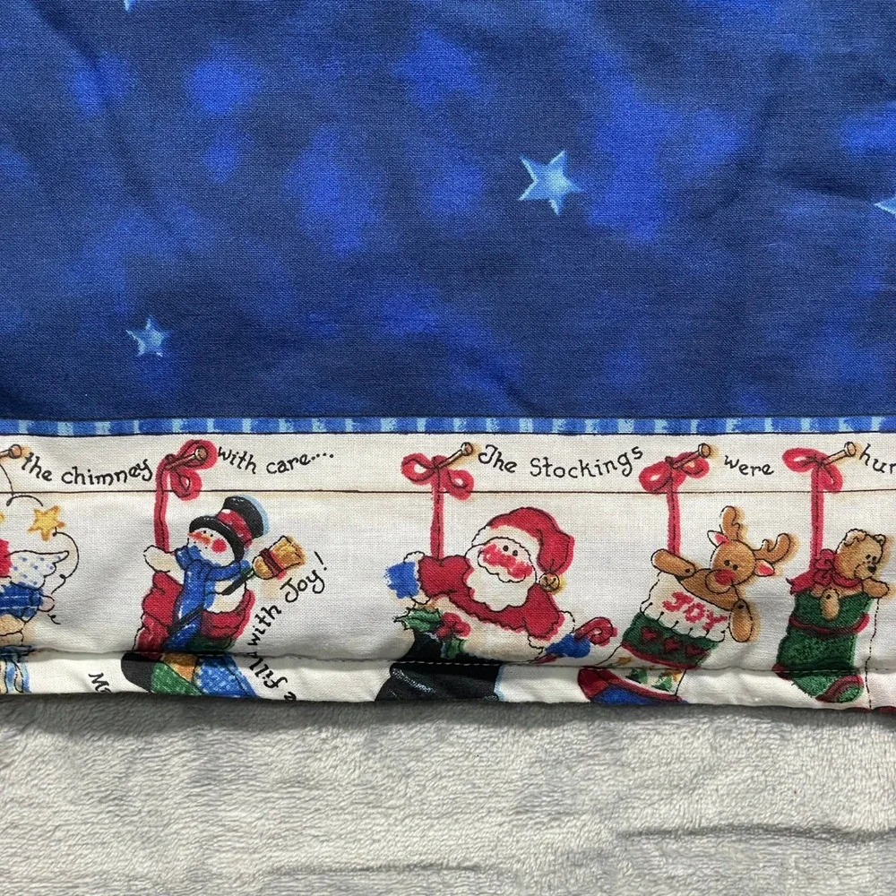 Quilted Christmas Throw Blanket Tree Santa Snowman Stocking Holiday Decor 44x35